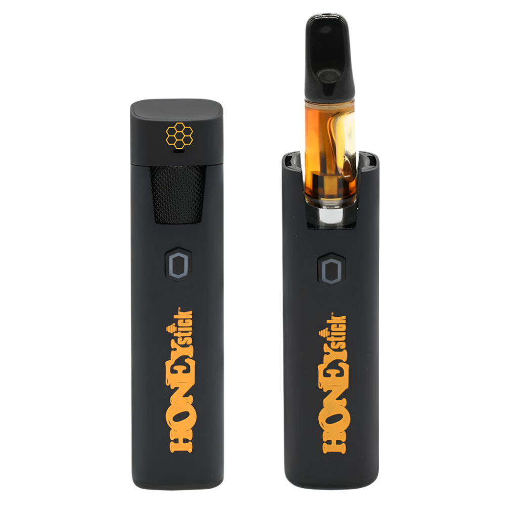 Two views of the Honeystick Pocket Plasma, one with a cap on and the other with a 510 cartridge inserted.