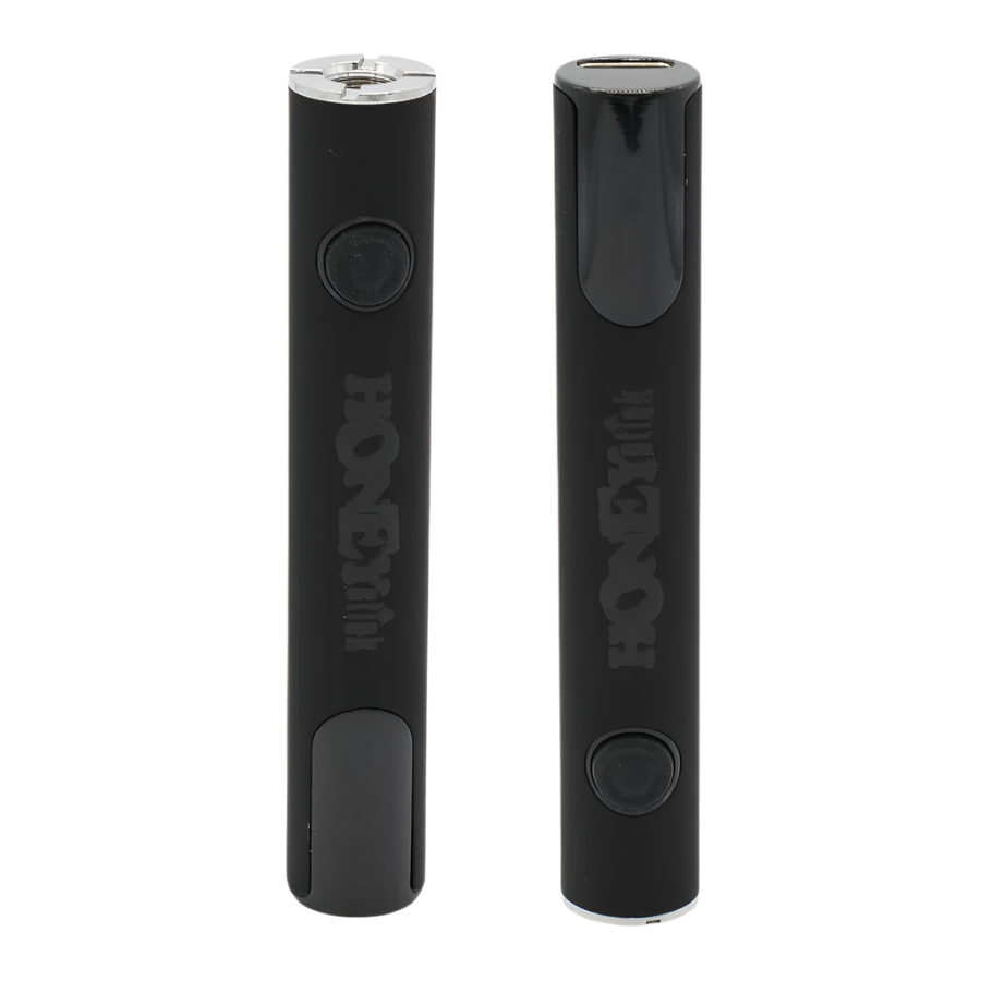 HoneyStick Digital 510 Variable Voltage Battery in Black, shown from different angles to highlight its sleek design and USB-C charging port