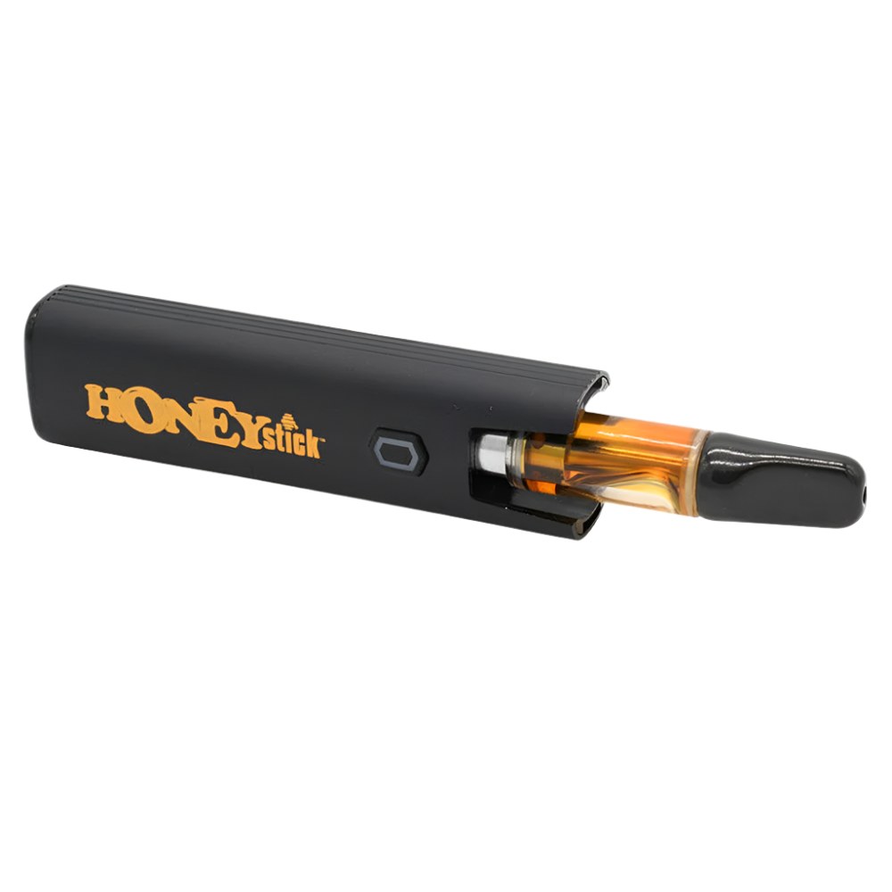 A side view of the Honeystick Pocket Plasma vaporizer lying down with a 510 cartridge inserted.