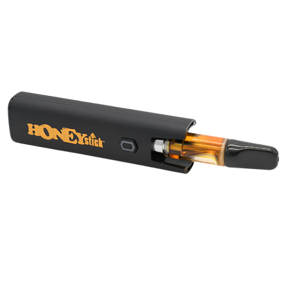 A side view of the Honeystick Pocket Plasma vaporizer lying down with a 510 cartridge inserted.
