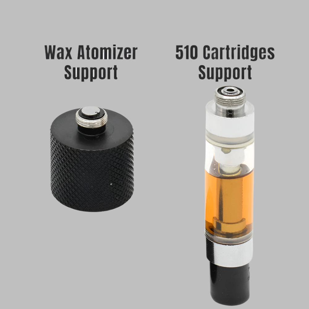 A side-by-side comparison showing the Honeystick Pocket Plasma’s support for both wax atomizers and 510 cartridges.